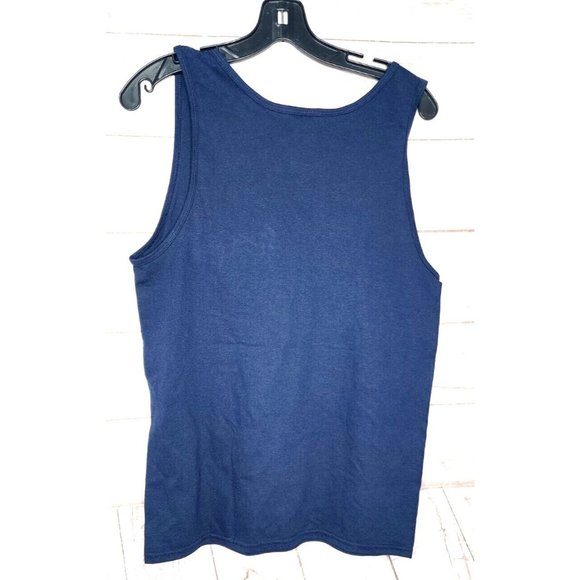 Beach Simple Logo Cotton Blend U.S.A Made Small Blue White Letters Tank Top - Picture 9 of 12